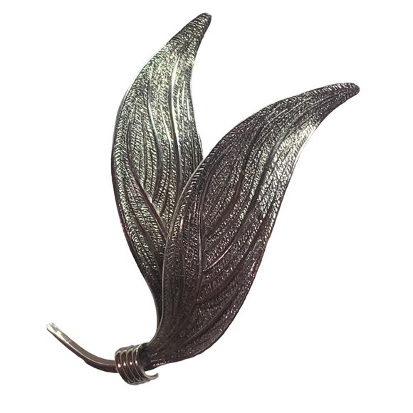Vintage WELLS .925 Sterling‎ Silver Double Leave Pin / Brooch - Picture 7 of 7